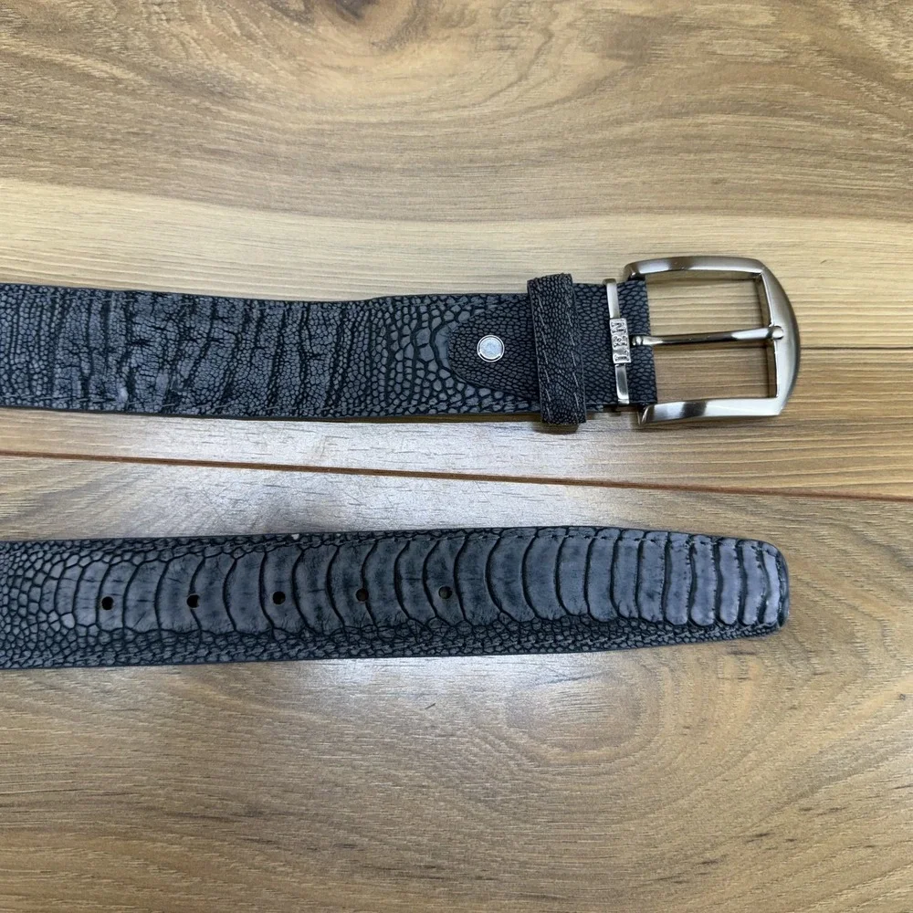 L.E.N. Lifestyle Genuine Ostrich Leg Mens Belt 38 Gray Exotic Golf Dress USA
